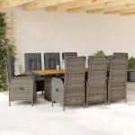 Set mobilier grădină cu perne, 9 piese, gri, poliratan GartenMobel Dekor