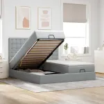 Cadru de pat otoman cu saltele țesătură gri deschis 200x200cm GartenMobel Dekor