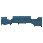 Set de canapele cu perne, 3 piese, albastru, catifea GartenMobel Dekor