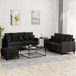 Set de canapele cu perne, 3 piese, negru, catifea GartenMobel Dekor