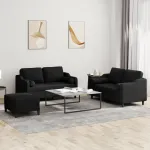 Set de canapele cu perne, 3 piese, negru, textil GartenMobel Dekor