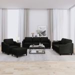 Set de canapele cu perne, 4 piese, negru, textil GartenMobel Dekor