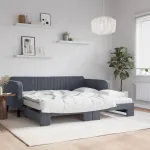 Pat de zi cu extensie și saltele, gri închis 100x200 cm catifea GartenMobel Dekor