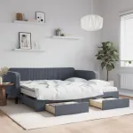 Pat de zi cu extensie și sertare gri închis 100x200cm catifea GartenMobel Dekor