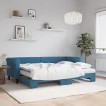 Pat de zi cu extensie și saltea, albastru, 80x200 cm, catifea GartenMobel Dekor