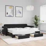 Pat de zi cu extensie și sertare, negru, 80x200 cm, catifea GartenMobel Dekor