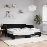 Pat de zi cu extensie și saltele, negru, 90x190 cm, catifea GartenMobel Dekor