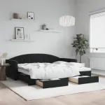 Pat de zi cu extensie și sertare, negru, 90x190 cm, catifea GartenMobel Dekor