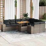 Set mobilier de grădină cu perne, 10 piese, gri, poliratan GartenMobel Dekor