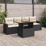 Set mobilier de grădină cu perne, 5 piese,poliratan/lemn acacia GartenMobel Dekor