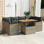 Set mobilier grădină cu perne 6 piese gri poliratan/lemn acacia GartenMobel Dekor