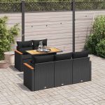 Set mobilier grădină perne 6 piese negru poliratan/lemn acacia GartenMobel Dekor