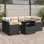 Set mobilier grădină perne 6 piese negru poliratan/lemn acacia GartenMobel Dekor