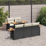 Set mobilier grădină perne 6 piese negru poliratan/lemn acacia GartenMobel Dekor