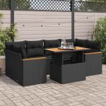 Set mobilier grădină perne 6 piese negru poliratan/lemn acacia GartenMobel Dekor