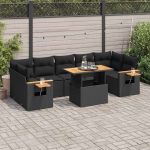 Set mobilier grădină perne 8 piese negru, poliratan/lemn acacia GartenMobel Dekor