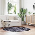 Covor shaggy cu grămadă mare gri închis 160x160 cm poliester GartenMobel Dekor