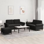 Set de canapele cu perne, 3 piese, negru, catifea GartenMobel Dekor