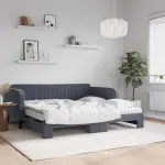 Pat de zi cu extensie și saltele, gri închis, 90x190 cm catifea GartenMobel Dekor