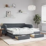 Pat de zi cu extensie și sertare, gri închis, 90x190cm catifea GartenMobel Dekor
