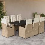 Set de masă pentru grădină, 9 piese, cu perne, bej, poliratan GartenMobel Dekor
