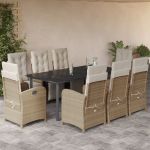 Set de masă pentru grădină, 9 piese, cu perne, bej, poliratan GartenMobel Dekor