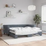 Pat de zi cu extensie și saltele, gri închis, 90x190 cm catifea GartenMobel Dekor