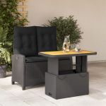 Set mobilier de grădină cu perne, 2 piese, negru, poliratan GartenMobel Dekor