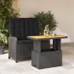 Set mobilier de grădină cu perne, 2 piese, negru, poliratan GartenMobel Dekor