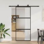 Ușă glisantă cu set feronerie neagră 90x205cm sticlă securizată GartenMobel Dekor