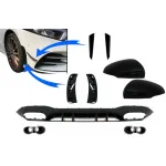 Difuzor cu Grila Aripa Aerisiri Laterale si Ornamente bara fata flapsuri & Capace Oglinzi Mercedes A-Class V177 Sedan (2018-up) Evacuari Crom Performance AutoTuning
