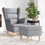 Scaun balansoar cu taburet, gri deschis, textil GartenMobel Dekor