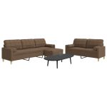 Set canapele cu taburet și perne, 3 piese, maro, textil GartenMobel Dekor