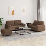 Set de canapele cu perne, 3 piese, maro, textil GartenMobel Dekor