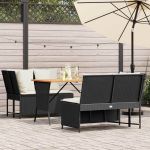 Set mobilier de grădină cu perne, 3 piese, negru, poliratan GartenMobel Dekor