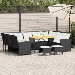 Set mobilier de grădină cu perne, 4 piese, negru, poliratan GartenMobel Dekor