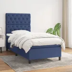 Pat box spring cu saltea, albastru, 80x200 cm, textil GartenMobel Dekor