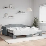 Pat de zi cu extensie și saltele, gri deschis 100x200 cm textil GartenMobel Dekor