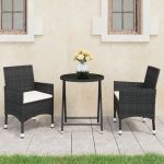 Set mobilier bistro grădină 3 piese, negru, poliratan și sticlă GartenMobel Dekor