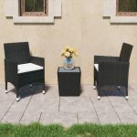 Set mobilier bistro grădină 3 piese, negru, poliratan și sticlă GartenMobel Dekor