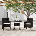 Set mobilier bistro grădină 3 piese, negru, poliratan și sticlă GartenMobel Dekor