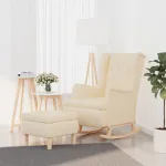 Fotoliu balansoar cu taburet, crem, material textil GartenMobel Dekor