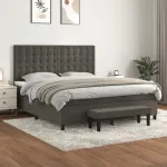 Pat box spring cu saltea, gri închis, 160x200 cm, catifea GartenMobel Dekor