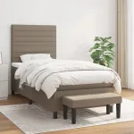 Pat box spring cu saltea, gri taupe, 90x200 cm, textil GartenMobel Dekor