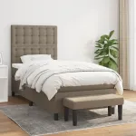 Pat box spring cu saltea, gri taupe, 90x200 cm, textil GartenMobel Dekor