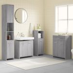Set mobilier de baie, 4 piese, gri sonoma, lemn prelucrat GartenMobel Dekor