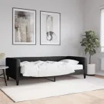 Pat de zi cu saltea, negru, 90x200 cm, textil GartenMobel Dekor