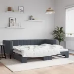 Pat de zi cu extensie, gri închis, 90x190 cm, catifea GartenMobel Dekor