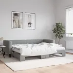 Pat de zi cu extensie și saltele, gri deschis, 80x200 cm textil GartenMobel Dekor