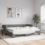 Pat de zi cu extensie și saltele, gri închis, 80x200 cm, textil GartenMobel Dekor